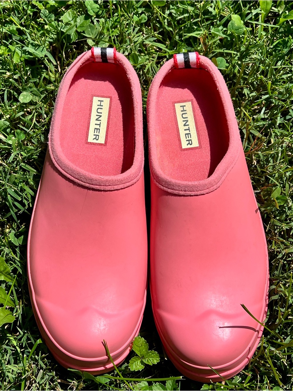 Hunter Play Pink Salmon Coral Gardening Clogs UK4 USA6 6 rubbers slip on wedges - Picture 9 of 12